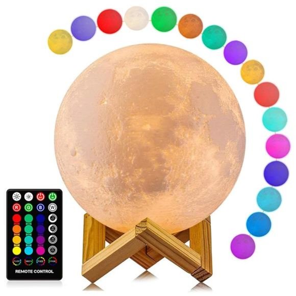 Moon Lamp, 16 Colors LED Night Light 3D Printing Moon Light with Stand & Remote - Picture 3 of 7